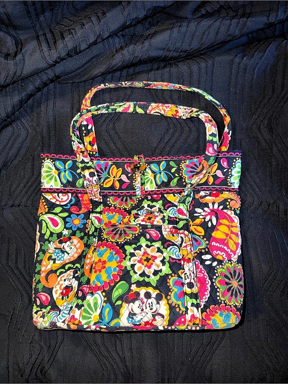 Vera Bradley Iconic Vera Tote Mickey's Paisley Celebration Floral Shoulder Bag